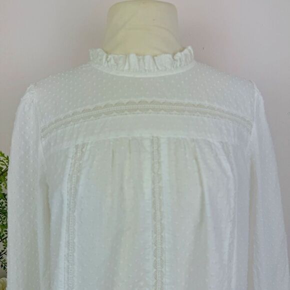 LOFT blouse | white cotton polka dot embroidered | country | white | medium - Picture 2 of 8